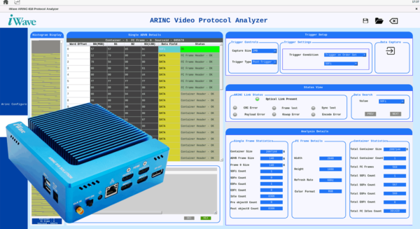 Arinc Video analyzer window and product image