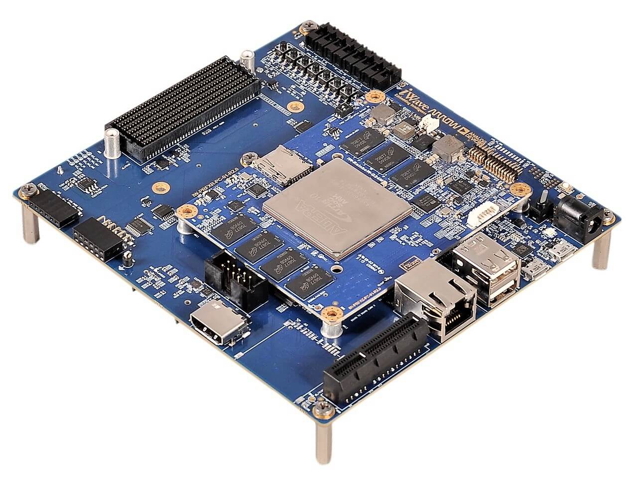 Angle view of Arria 10 FPGA SOM with Dev kit