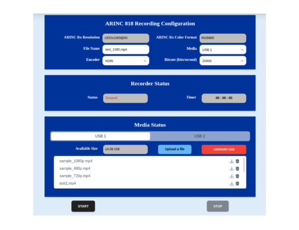 ARINC 818 Recorder GUI Display image